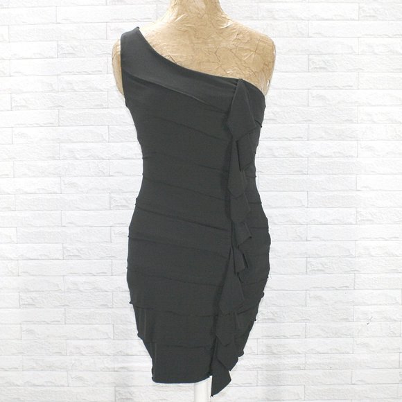 RUBY ROX Dress One Shoulder Ruffle Bodycon Homecoming Cocktail Party Black Small - Picture 1 of 12